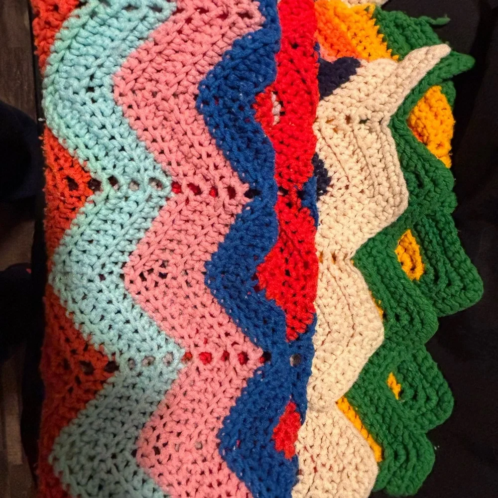 Crochet Afghan Throw Vintage Hand Made Multi Color Striped 41 X 30 Grannysquare